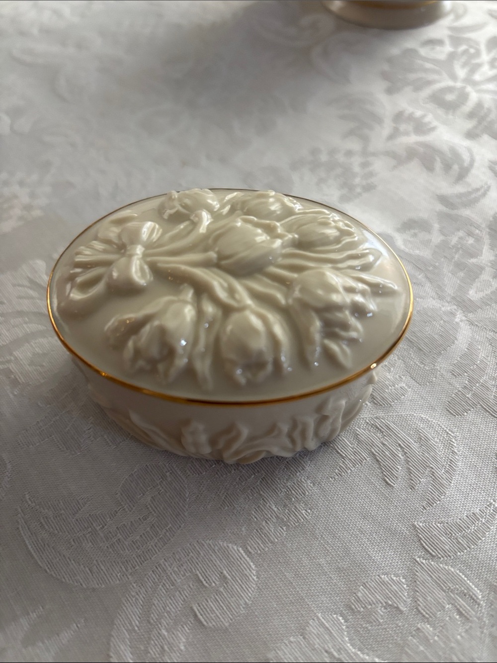 Lenox Ivory Floral Porcelain Trinket Box with Gold Trim